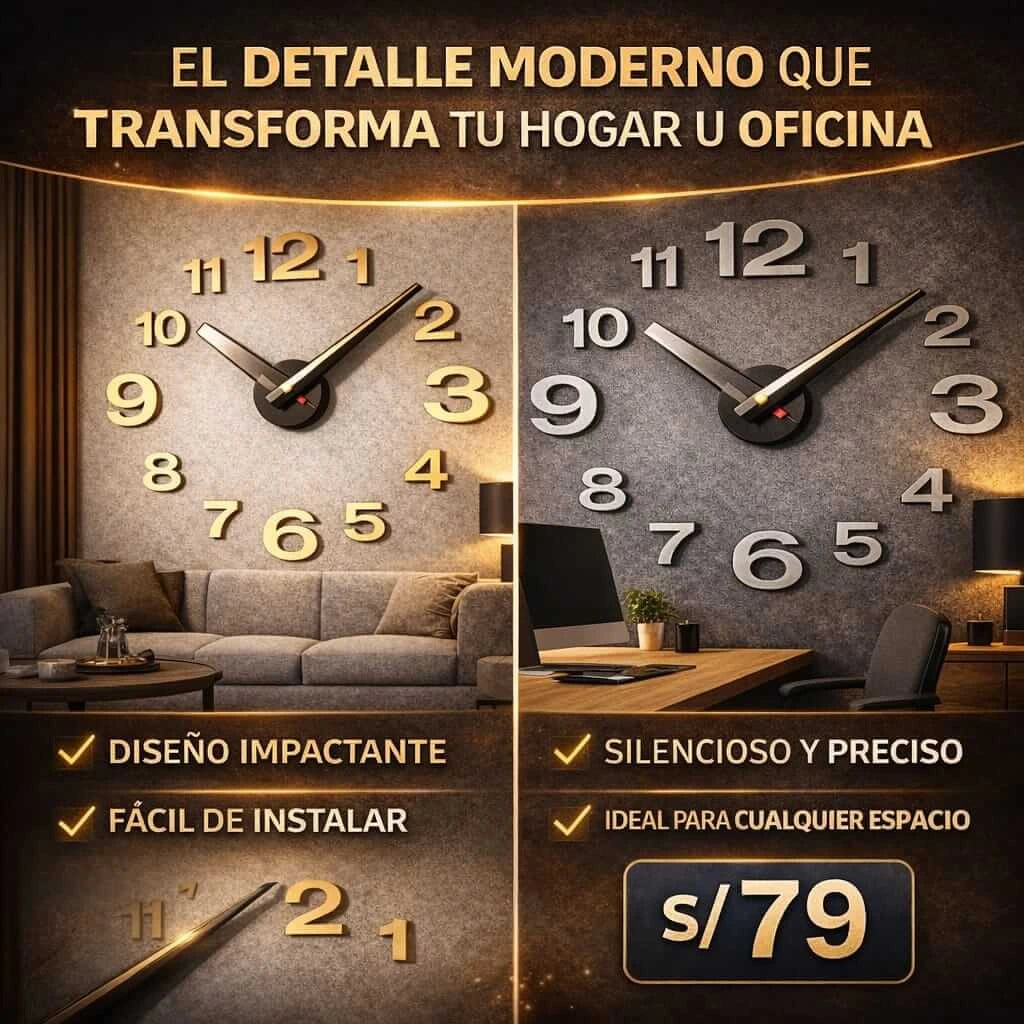 Reloj de Pared 3D Decorativo 100 cm – Diseño Moderno