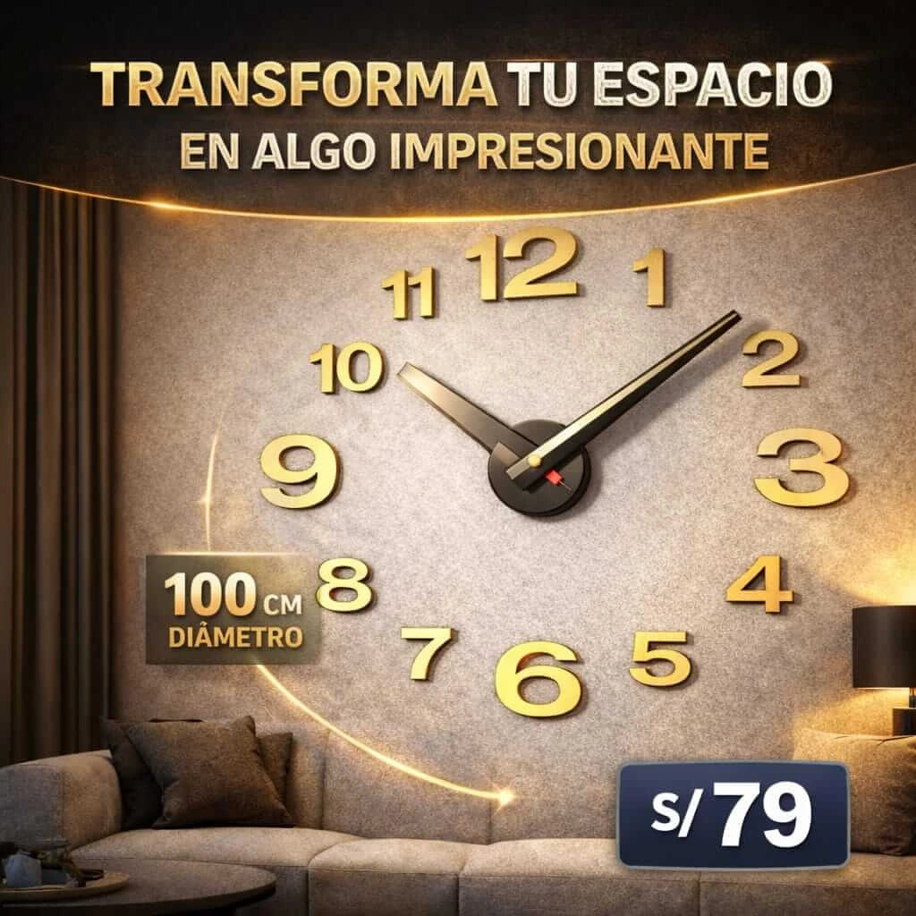 Reloj de Pared 3D Decorativo 100 cm – Diseño Moderno